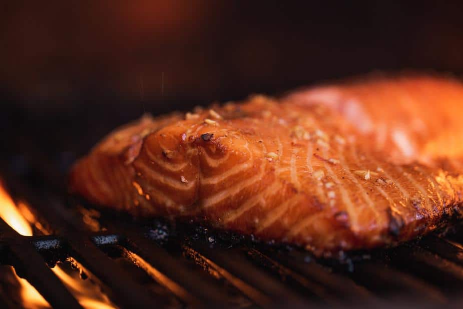 Piece of salmon cooking